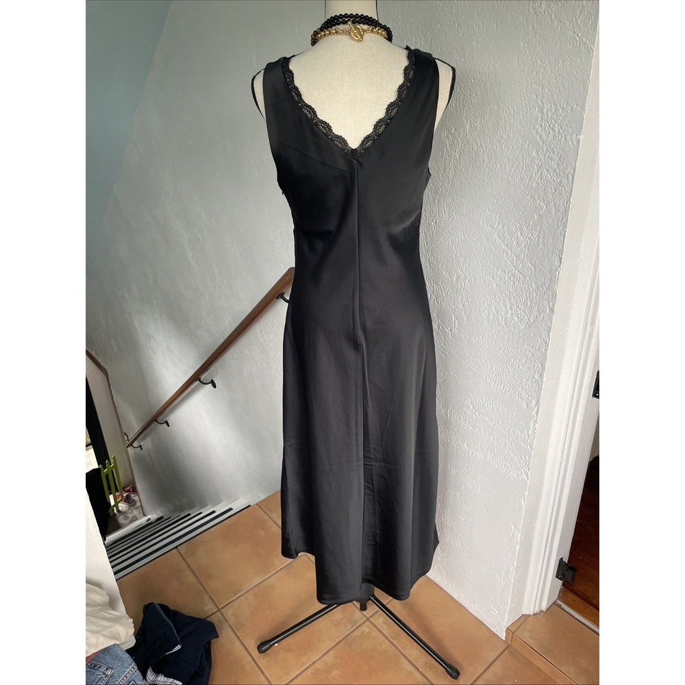 Nicole Miller Black Slip Dress Maxi Women Sz 8 Lace Trim Sleeveless - Picture 5 of 7